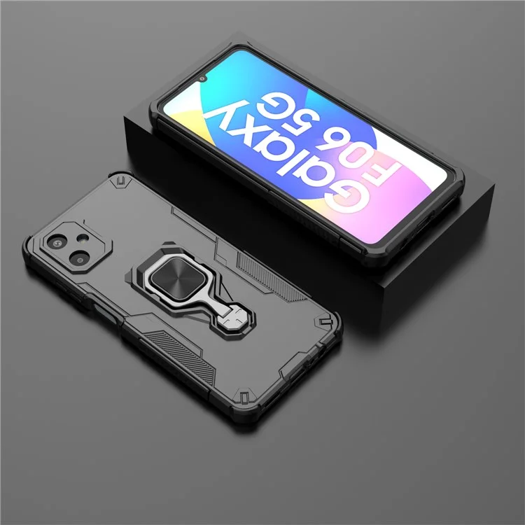 Für Samsung Galaxy F06 5G Hülle Drehbarer Ring Ständer PC + TPU Stoßfeste Handyhülle - Schwarz