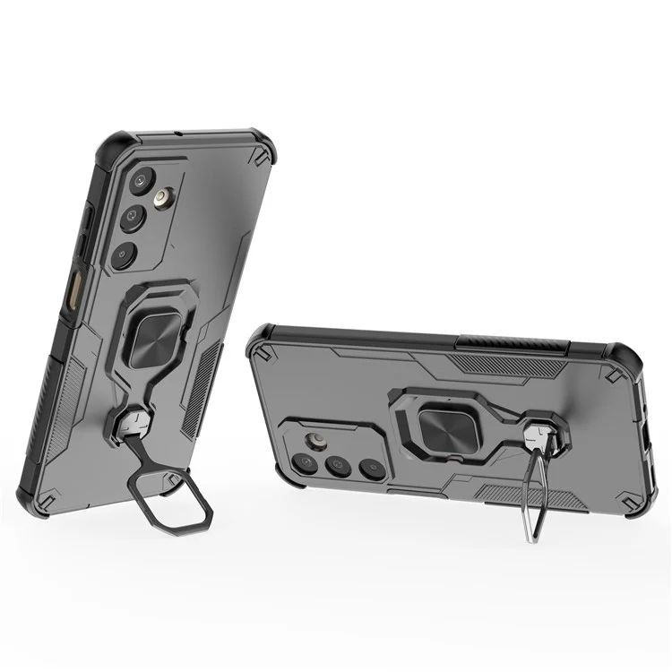 Чехол для Samsung Galaxy M16 5G с поворотным кольцом-подставкой, ПК + TPU, противоударный - Черный