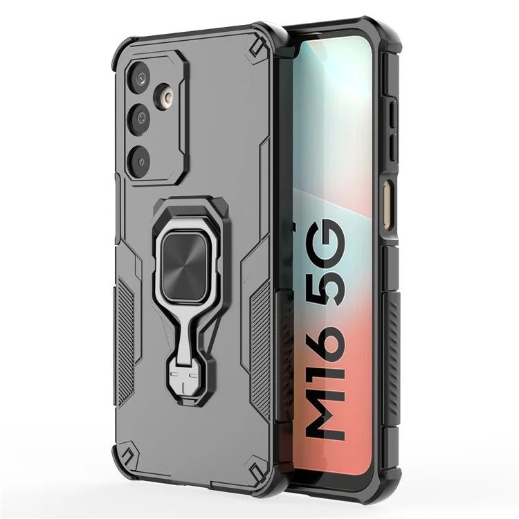 Чехол для Samsung Galaxy M16 5G с поворотным кольцом-подставкой, ПК + TPU, противоударный - Черный