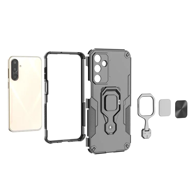 Чехол для Samsung Galaxy M16 5G с поворотным кольцом-подставкой, ПК + TPU, противоударный - Черный