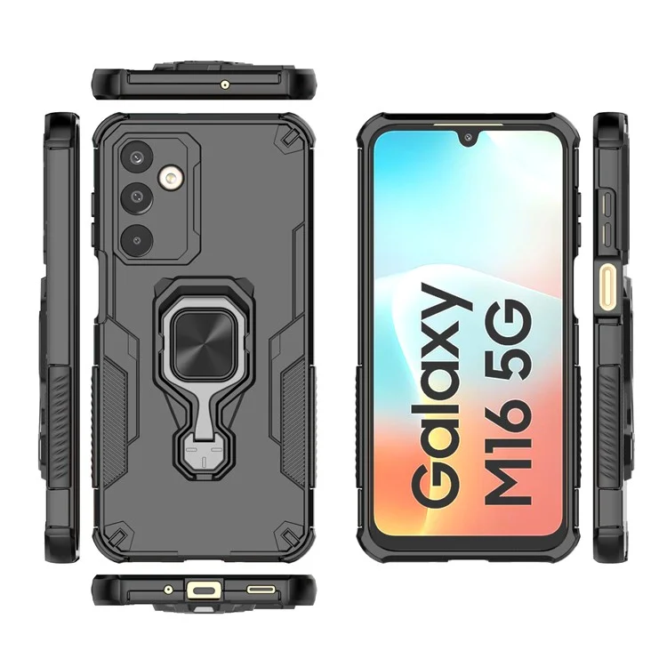 Чехол для Samsung Galaxy M16 5G с поворотным кольцом-подставкой, ПК + TPU, противоударный - Черный