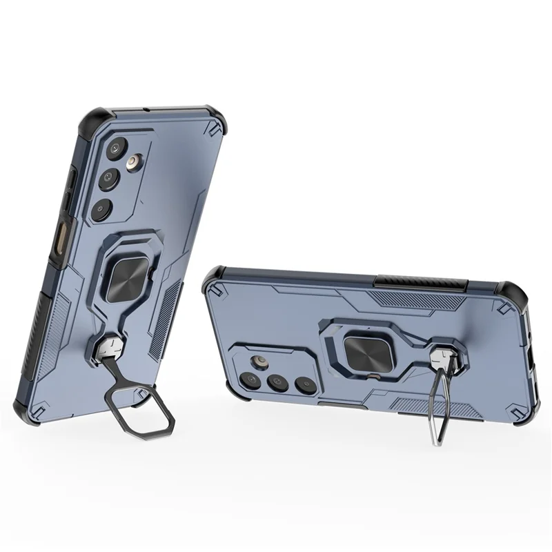 For Samsung Galaxy M16 5G Case Rotatable Ring Kickstand PC + TPU Shockproof Phone Cover - Navy Blue