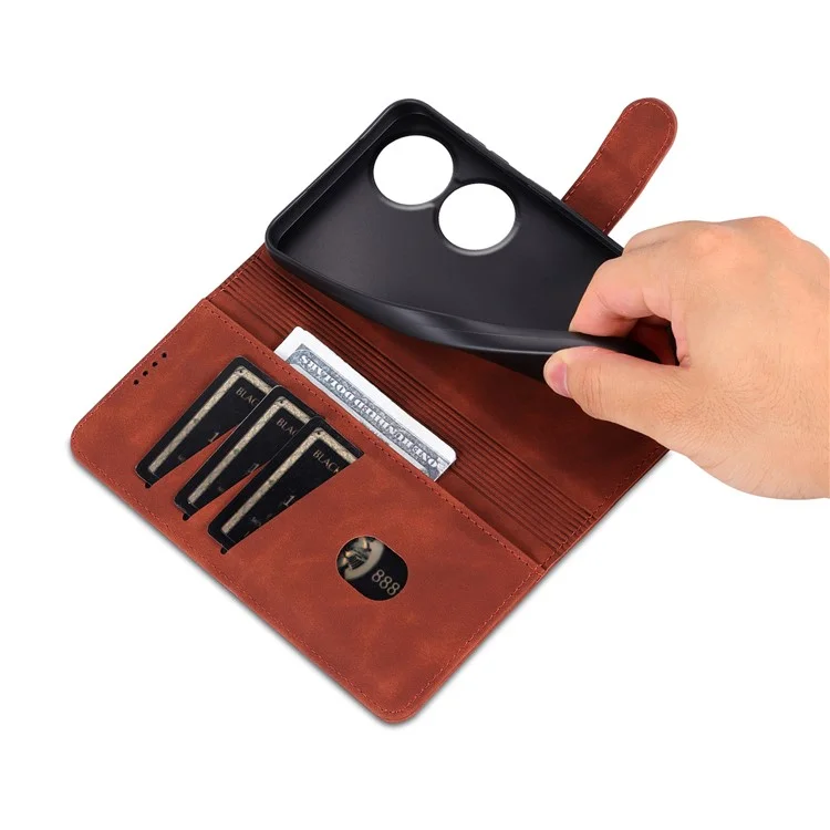 AZNS Per Honor Play 60 5G Cover in Pelle Portafoglio per Telefono - Marrone