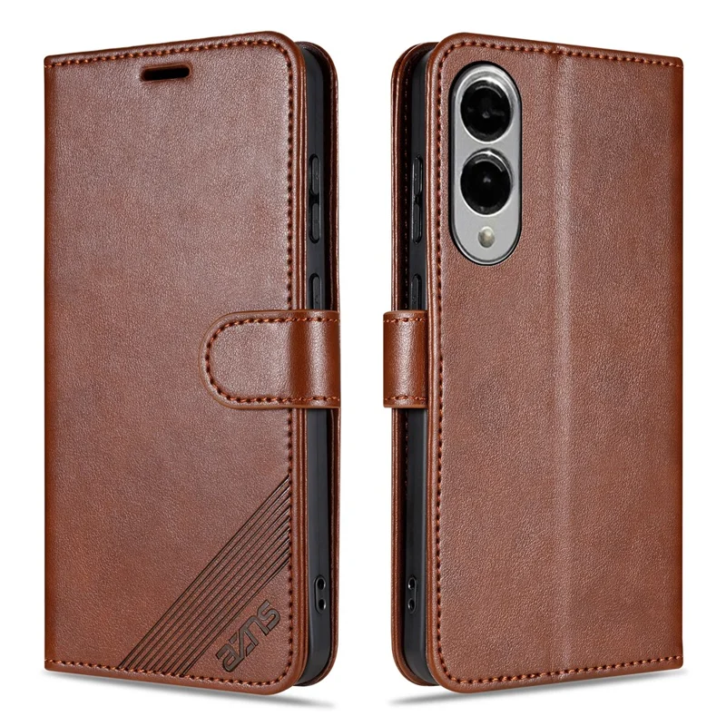 AZNS For Samsung Galaxy S25 Edge Case Anti-Scratch PU Leather Stand Wallet Phone Cover - Brown