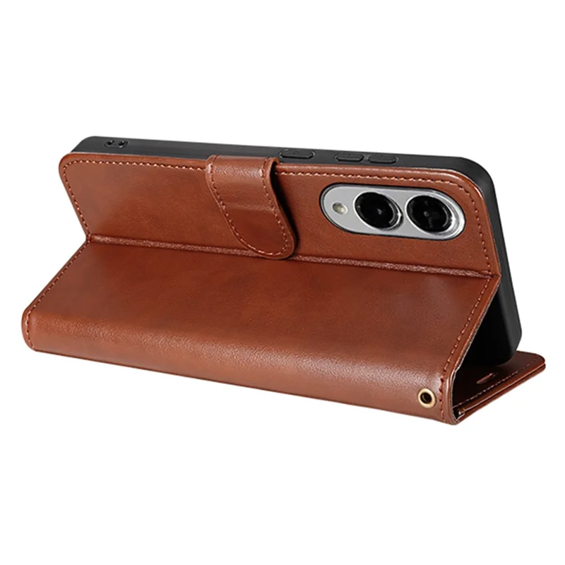 AZNS For Samsung Galaxy S25 Edge Case Anti-Scratch PU Leather Stand Wallet Phone Cover - Brown