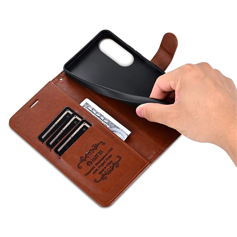 AZNS For Samsung Galaxy S25 Edge Case Anti-Scratch PU Leather Stand Wallet Phone Cover - Brown