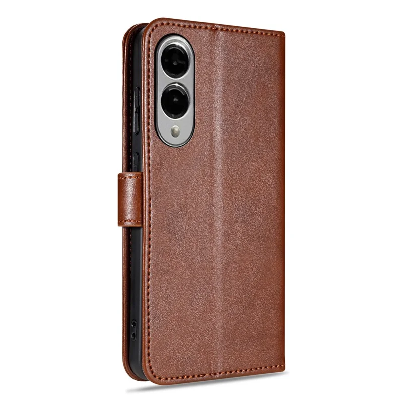 AZNS For Samsung Galaxy S25 Edge Case Anti-Scratch PU Leather Stand Wallet Phone Cover - Brown