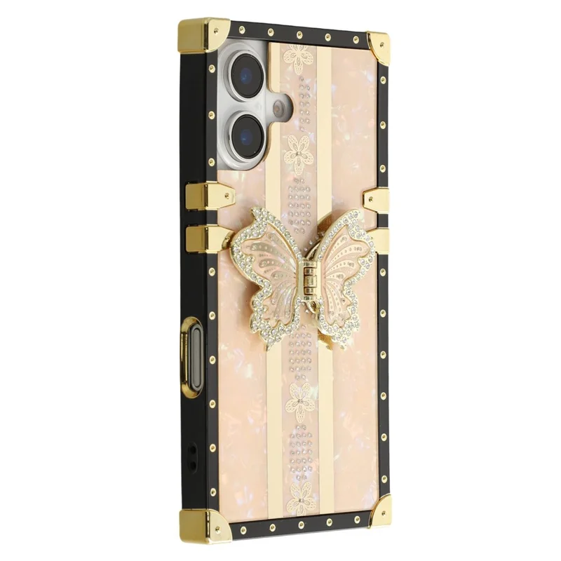 For iPhone 16 Case TPU + PC Electroplated Butterfly Kickstand Phone Cover - Pink