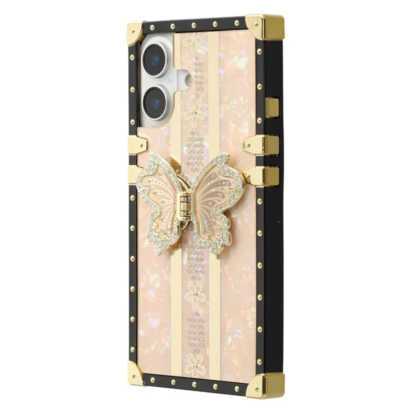 For iPhone 16 Case TPU + PC Electroplated Butterfly Kickstand Phone Cover - Pink