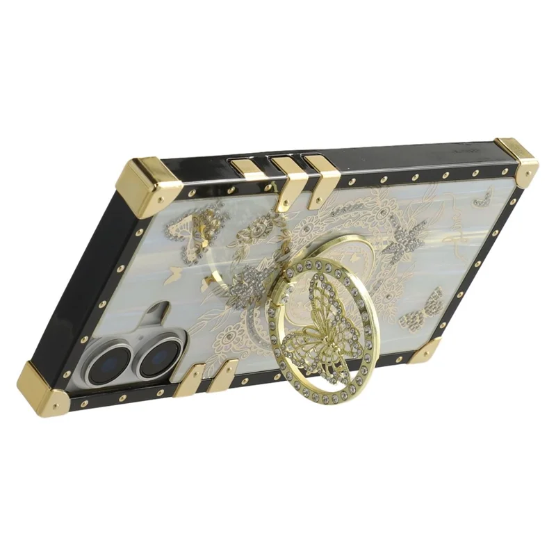 For iPhone 16 Plus Cases Rhinestone Decor Butterfly Pattern TPU + PC Phone Cover - White