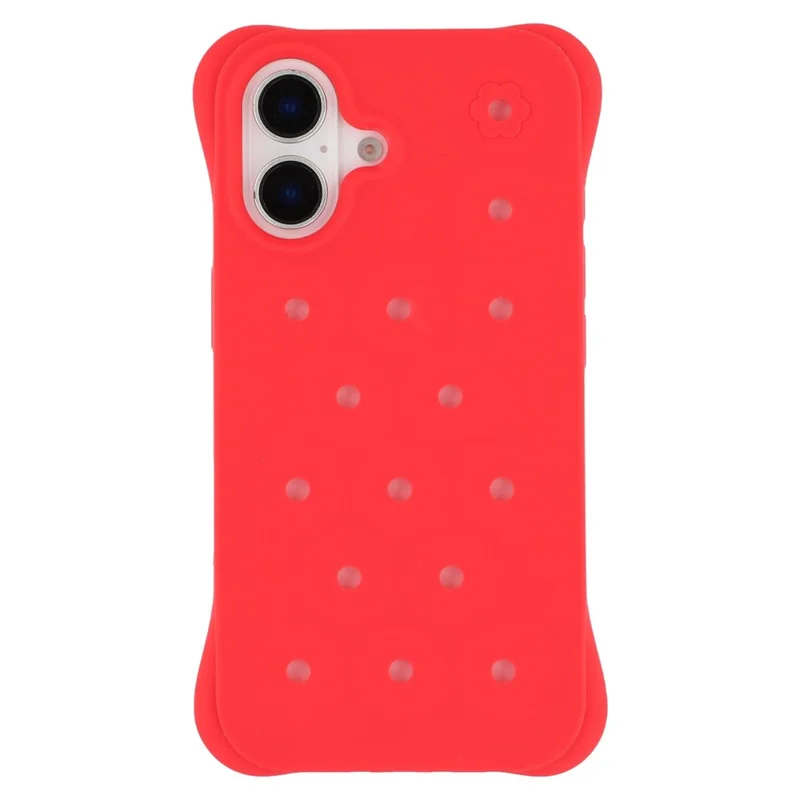 For iPhone 16 Case with Multi Holes Four Corners Shockproof Silicone + PC Phone Back Cover - Red