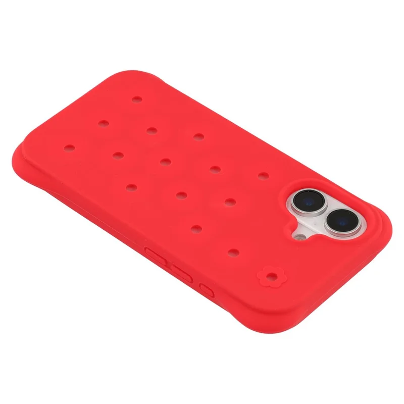 For iPhone 16 Case with Multi Holes Four Corners Shockproof Silicone + PC Phone Back Cover - Red