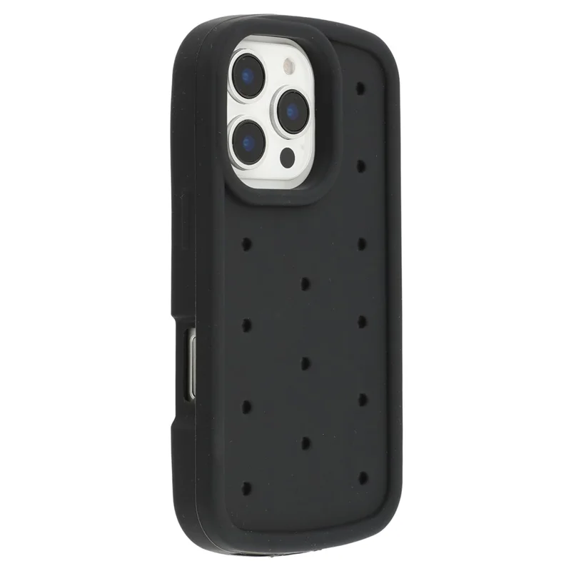 For iPhone 16 Pro Max Silicone Case Multi Hole Design Shockproof Phone Back Cover - Black