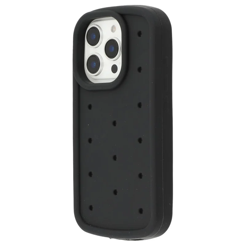 For iPhone 16 Pro Max Silicone Case Multi Hole Design Shockproof Phone Back Cover - Black