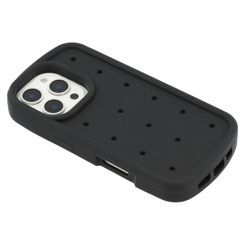 For iPhone 16 Pro Max Silicone Case Multi Hole Design Shockproof Phone Back Cover - Black