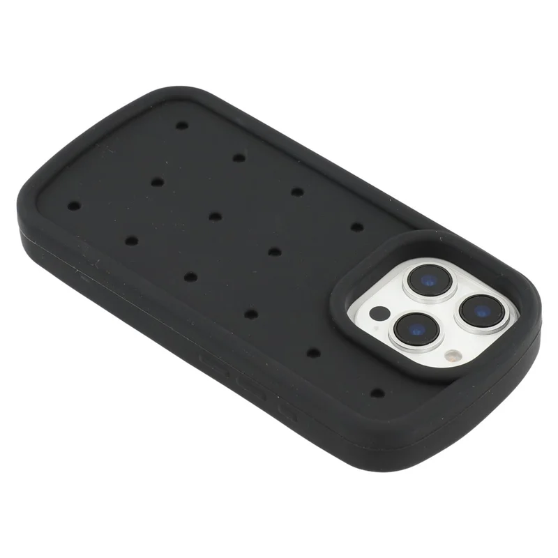 For iPhone 16 Pro Max Silicone Case Multi Hole Design Shockproof Phone Back Cover - Black