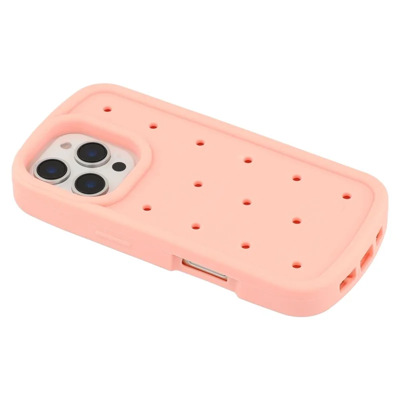 For iPhone 16 Pro Max Silicone Case Multi Hole Design Shockproof Phone Back Cover - Pink