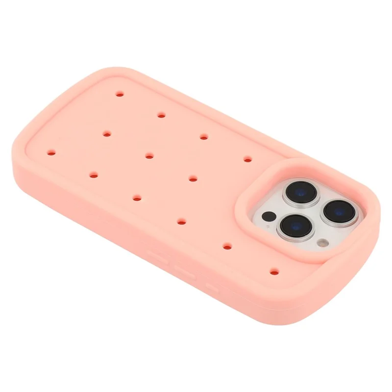 For iPhone 16 Pro Max Silicone Case Multi Hole Design Shockproof Phone Back Cover - Pink