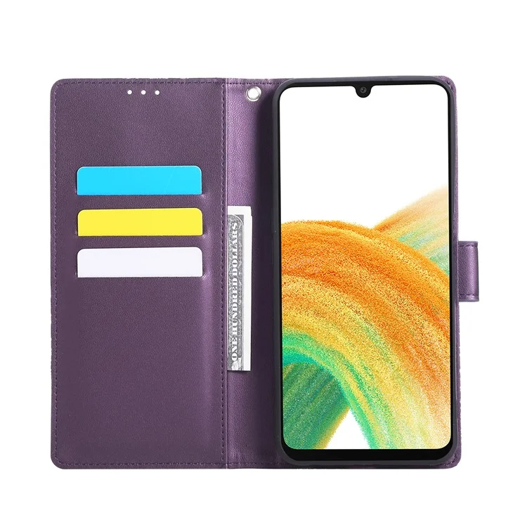 Cover per Samsung Galaxy A33 5G a Portafogli in Pelle PU con Fiore di Rosa e 3 Slot per Carte - Viola Scuro