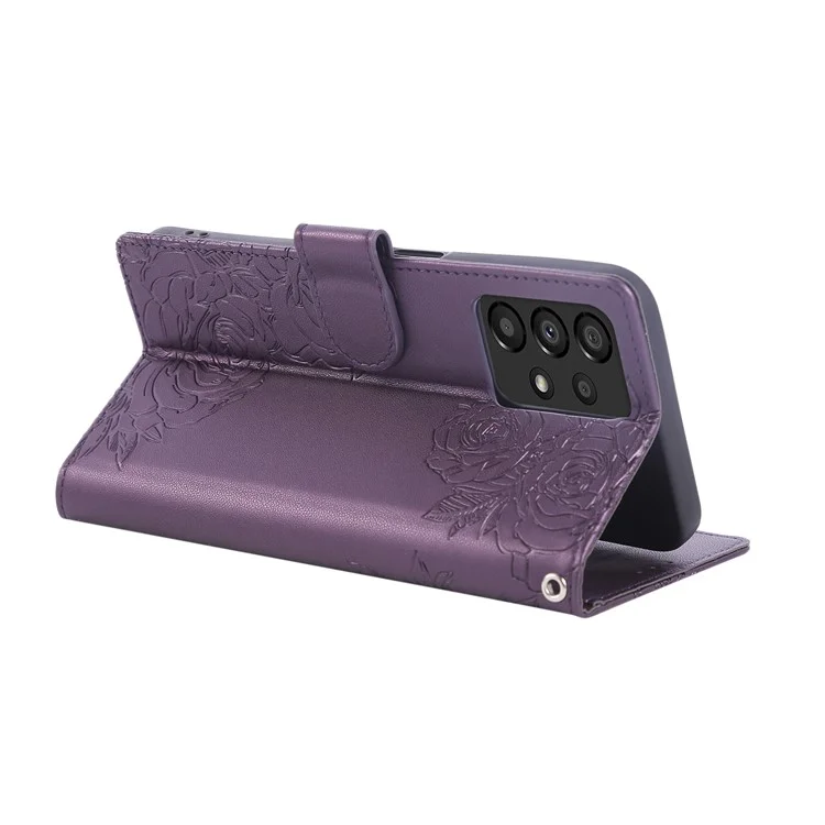 Cover per Samsung Galaxy A33 5G a Portafogli in Pelle PU con Fiore di Rosa e 3 Slot per Carte - Viola Scuro