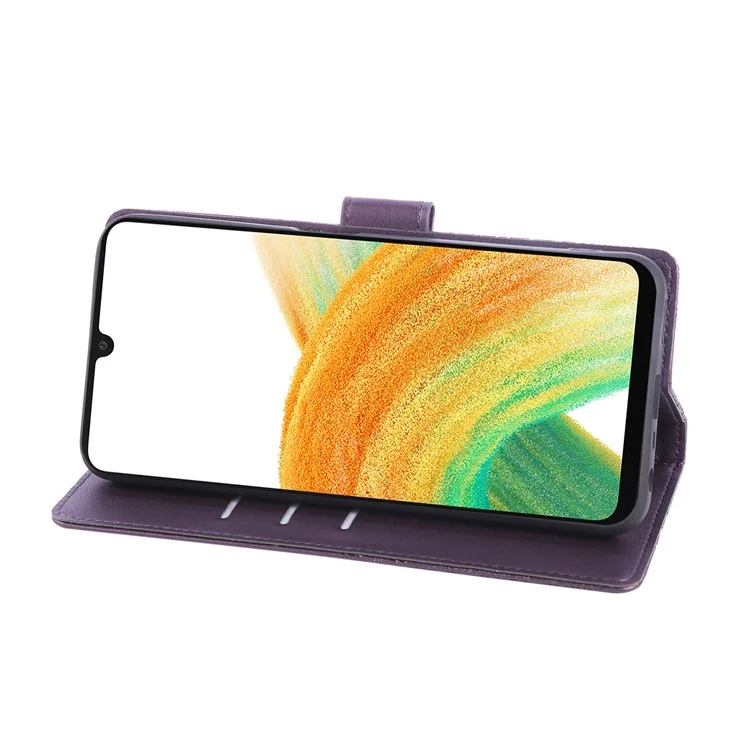 Cover per Samsung Galaxy A33 5G a Portafogli in Pelle PU con Fiore di Rosa e 3 Slot per Carte - Viola Scuro