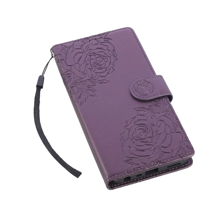 Cover per Samsung Galaxy A33 5G a Portafogli in Pelle PU con Fiore di Rosa e 3 Slot per Carte - Viola Scuro