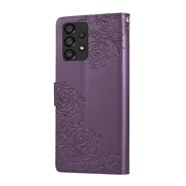 Cover per Samsung Galaxy A33 5G a Portafogli in Pelle PU con Fiore di Rosa e 3 Slot per Carte - Viola Scuro