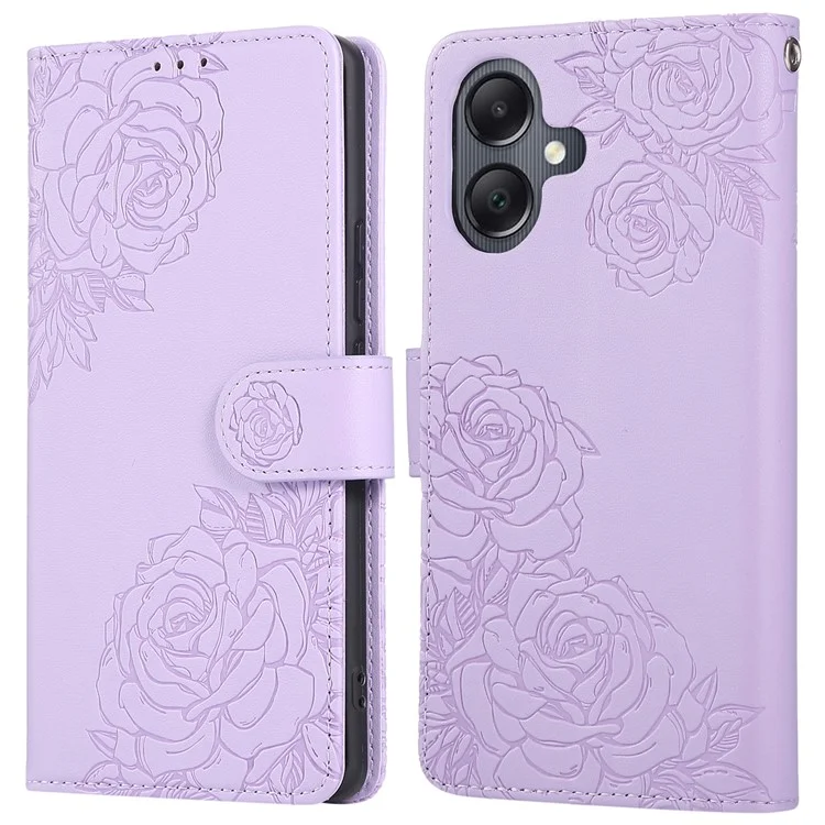 For Samsung Galaxy A05 4G Case Rose Flower PU Leather Wallet Phone Cover with 3 Card Slots - Light Purple