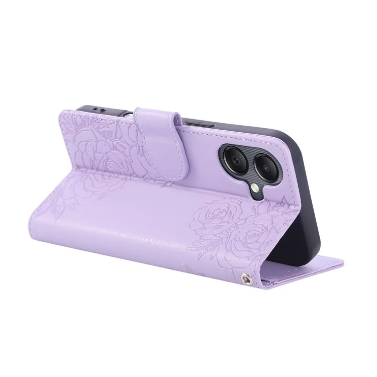 For Samsung Galaxy A05 4G Case Rose Flower PU Leather Wallet Phone Cover with 3 Card Slots - Light Purple