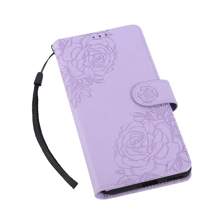 For Samsung Galaxy A05 4G Case Rose Flower PU Leather Wallet Phone Cover with 3 Card Slots - Light Purple