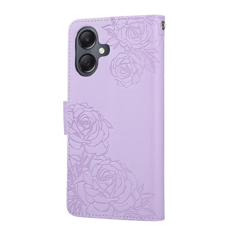 For Samsung Galaxy A05 4G Case Rose Flower PU Leather Wallet Phone Cover with 3 Card Slots - Light Purple