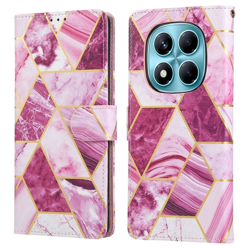 For Xiaomi Redmi Note 14 Pro 4G Case Lacquered Marble Pattern Leather Phone Cover - Purple