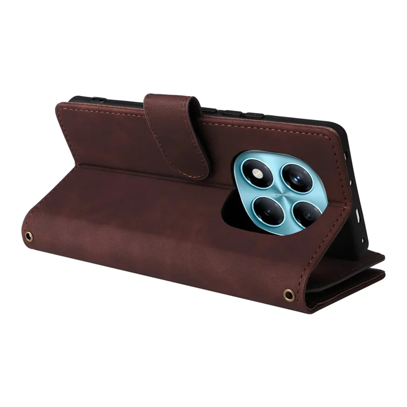 For Xiaomi Redmi Note 14 Pro 4G Case Zipper Wallet Multiple Card Slots Leather Phone Cover - Coffee