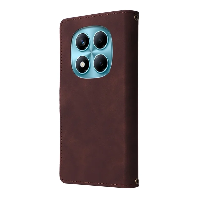 For Xiaomi Redmi Note 14 Pro 4G Case Zipper Wallet Multiple Card Slots Leather Phone Cover - Coffee