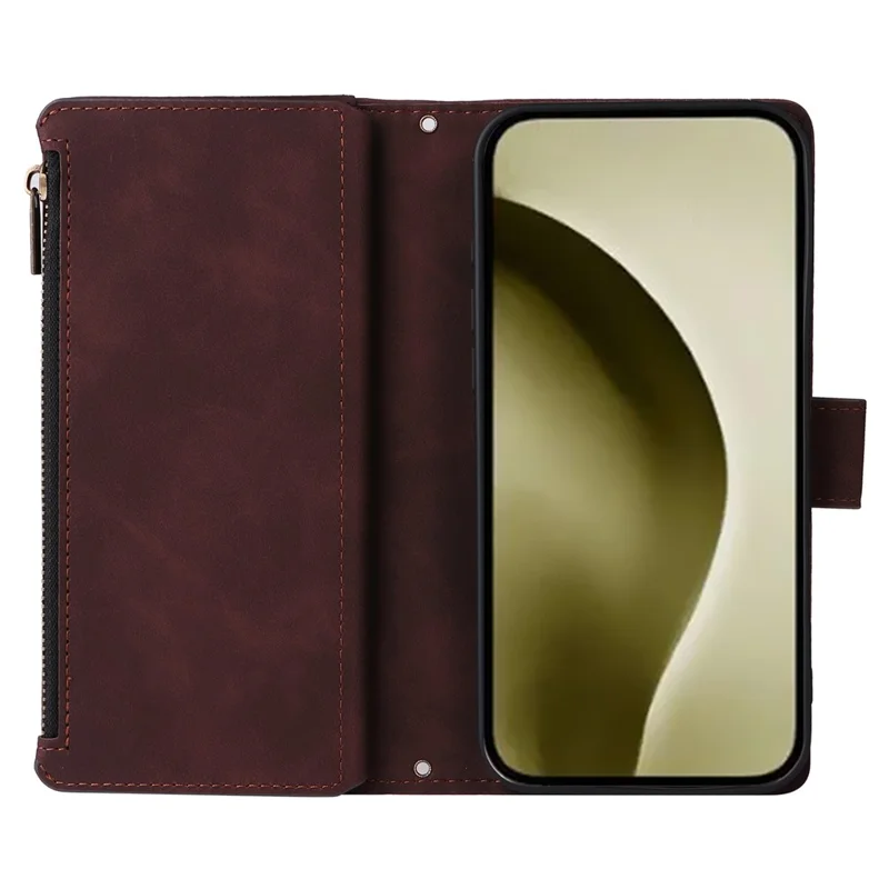 For Xiaomi Redmi Note 14 4G (164.84mm) Case Zipper Wallet Multiple Card Slots Leather Phone Cover - Coffee