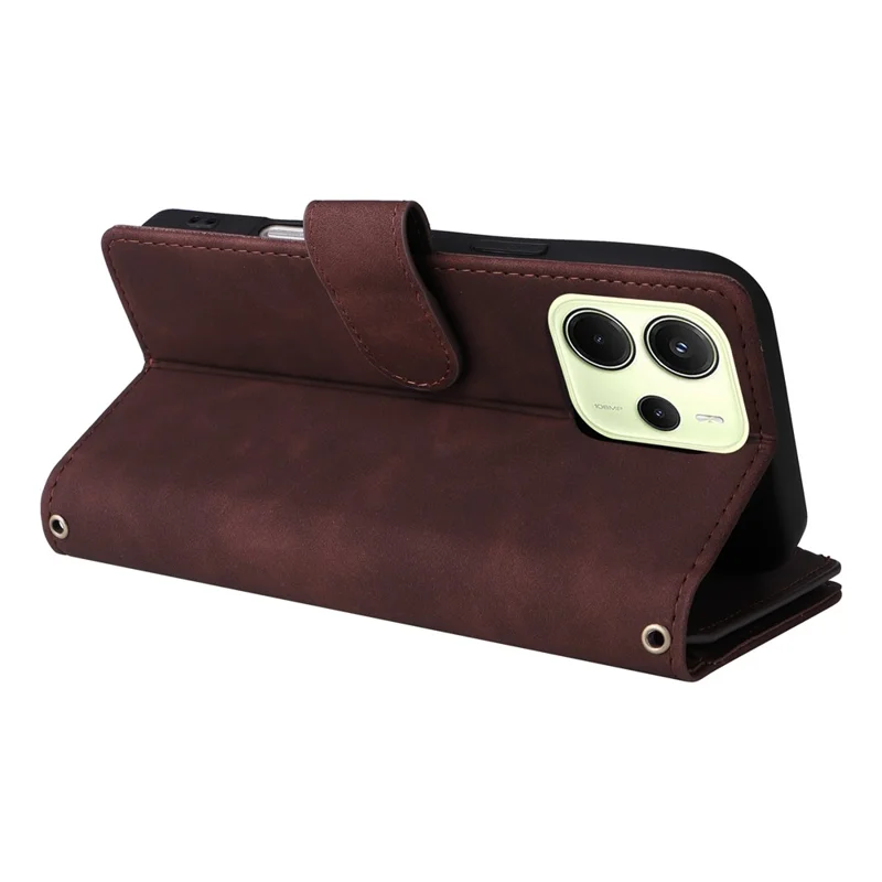 For Xiaomi Redmi Note 14 4G (164.84mm) Case Zipper Wallet Multiple Card Slots Leather Phone Cover - Coffee