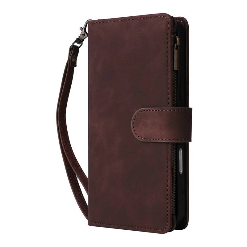 For Xiaomi Redmi Note 14 4G (164.84mm) Case Zipper Wallet Multiple Card Slots Leather Phone Cover - Coffee