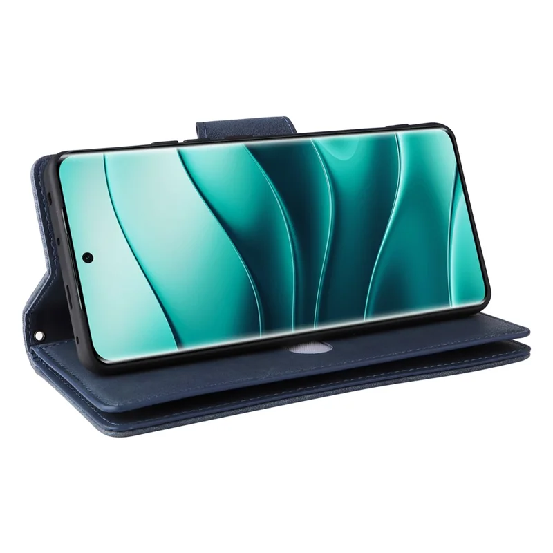 Für Xiaomi Redmi Note 14 Pro 4G Hülle Reißverschluss-Geldbörse Leder Ständer Handyhülle mit Nieten-Dekoration - Blau