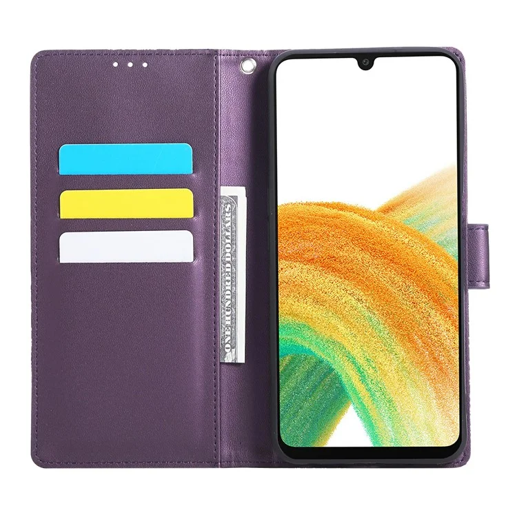 Pour Samsung Galaxy A23 5G (Version Globale) / Étui A23 4G Fleur Rose en Cuir PU Portefeuille pour Téléphone avec 3 Emplacements pour Cartes - Violet Foncé