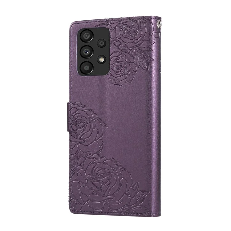 Pour Samsung Galaxy A23 5G (Version Globale) / Étui A23 4G Fleur Rose en Cuir PU Portefeuille pour Téléphone avec 3 Emplacements pour Cartes - Violet Foncé