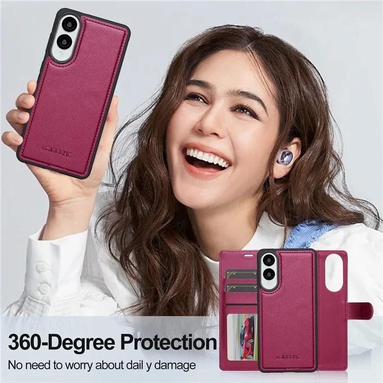 Серия LC.IMEEKE L2 для чехла-бумажника Samsung Galaxy S25 Edge из искусственной кожи с отсоединяемой магнитной крышкой - красный
