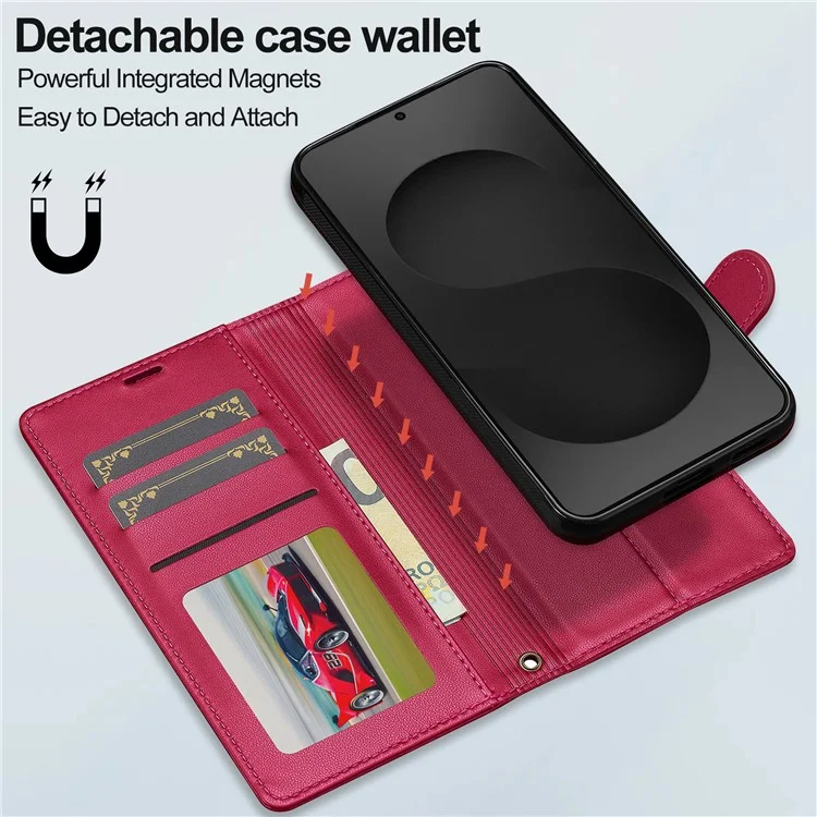 Серия LC.IMEEKE L2 для чехла-бумажника Samsung Galaxy S25 Edge из искусственной кожи с отсоединяемой магнитной крышкой - красный