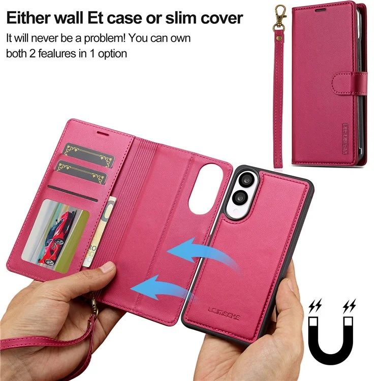 Серия LC.IMEEKE L2 для чехла-бумажника Samsung Galaxy S25 Edge из искусственной кожи с отсоединяемой магнитной крышкой - красный