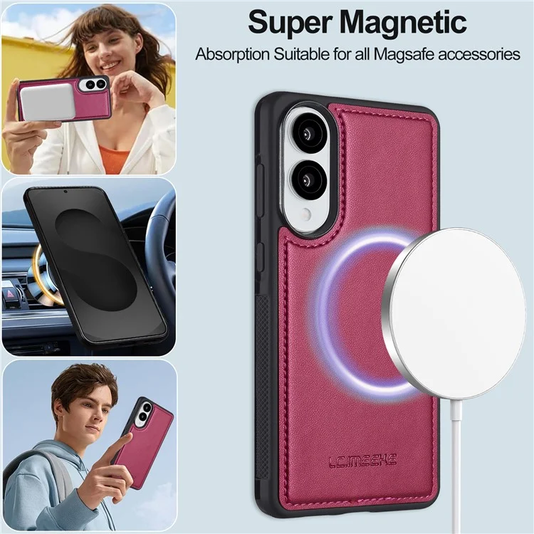 Серия LC.IMEEKE L2 для чехла-бумажника Samsung Galaxy S25 Edge из искусственной кожи с отсоединяемой магнитной крышкой - красный