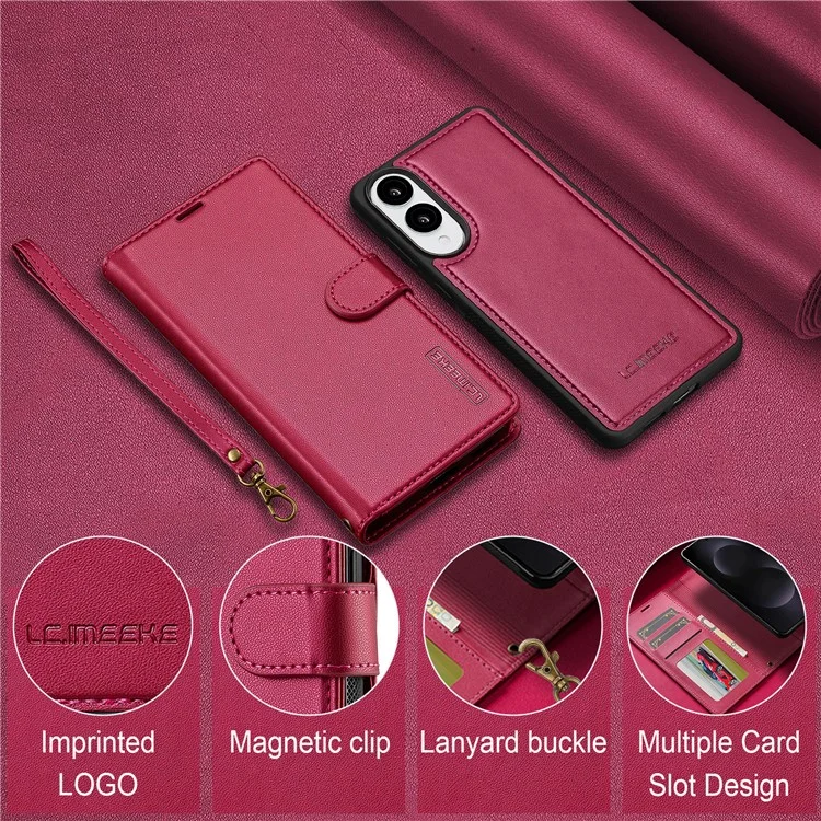 Серия LC.IMEEKE L2 для чехла-бумажника Samsung Galaxy S25 Edge из искусственной кожи с отсоединяемой магнитной крышкой - красный