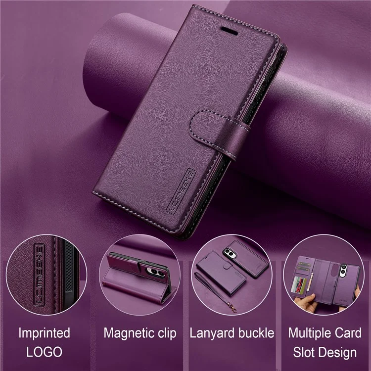 LC.IMEEKE Serie L2 per Cover Samsung Galaxy S25 Edge - Custodia Portafoglio in Pelle Magnetica Staccabile - Viola