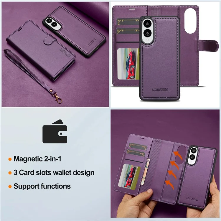 LC.IMEEKE Serie L2 per Cover Samsung Galaxy S25 Edge - Custodia Portafoglio in Pelle Magnetica Staccabile - Viola
