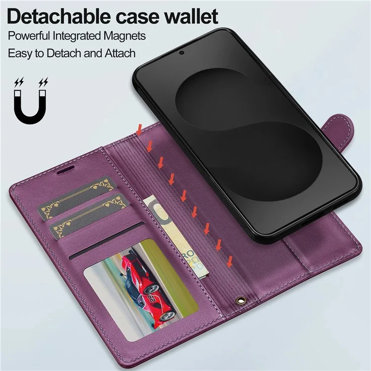 LC.IMEEKE Serie L2 per Cover Samsung Galaxy S25 Edge - Custodia Portafoglio in Pelle Magnetica Staccabile - Viola