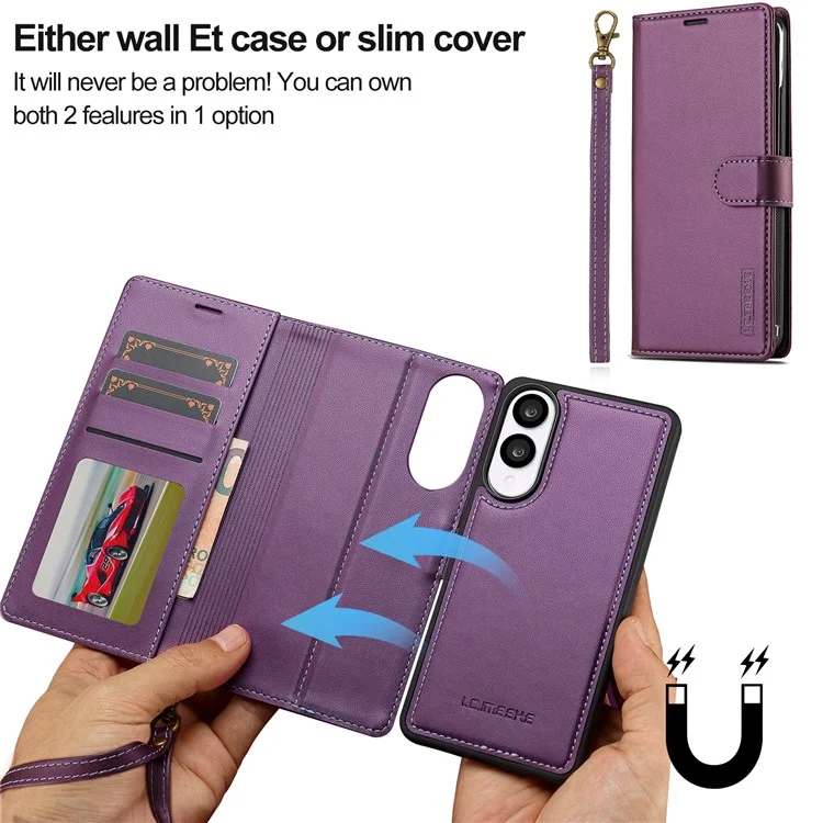 LC.IMEEKE Serie L2 per Cover Samsung Galaxy S25 Edge - Custodia Portafoglio in Pelle Magnetica Staccabile - Viola