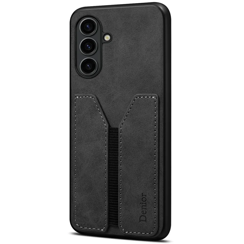 DENIOR For Samsung Galaxy A36 5G Case Elastic Card Holder PU Leather + TPU + PC Phone Cover - Black